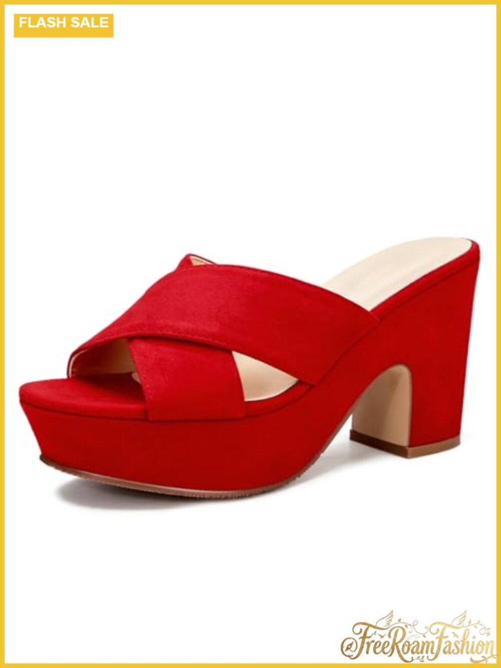 Platform Sandals Open Toe Slip On Wedge Mules with Suede Upper